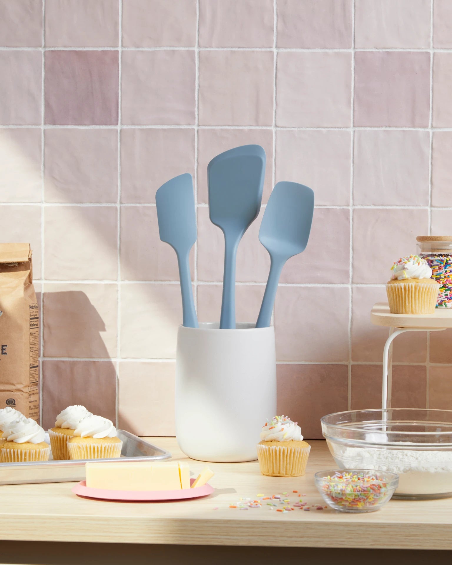 A few tools from the GIR 10 Piece Slate Best Seller Tool Set in a kitchen setting.